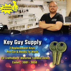 3001-3050. 2 New keys for Craftsman/Waterloo Toolbox Locks. Pre Cut To Your Code