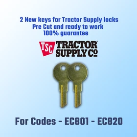EC801-EC820. 2 New keys for Tractor Supply Tool Box Locks. Pre Cut To Your Code.