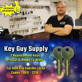 101E-225E.Pair of 2 new keys for HON file cabinet locks, PRE Cut to your code.