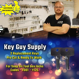 Y001-Y125 KEY. 2 New Keys For Snap-On tool locks Cut To Code, Licensed Locksmith
