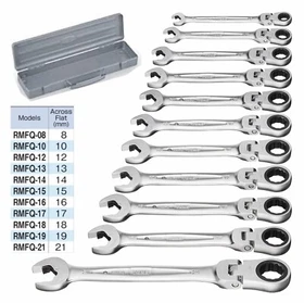 TONE 8-24mm Ratchet Ring Wrench Ratcheting Spanner Flex Head RMFQ 11 or 13 set