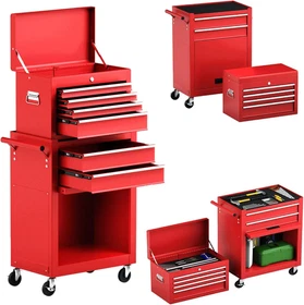 IRONMAX 6-Drawer Tool Cabinet on Wheels, Lockable 2 in 1 Tool Box Organizer W/ 4