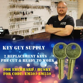 EM501-EM550. Pair of keys 4 Eberhard Husky, Cut To Your code. Licensed Locksmith