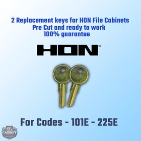 101E-225E. Pair of keys for HON file cabinets and desks. Pre Cut To Your Code.