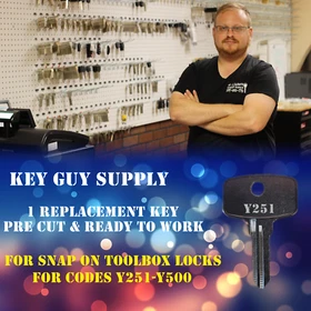 Y251-Y500. Replacement key for SnapOn Tool box locks. Cut to code by a locksmith