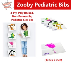 Dental Zooby Bibs, Disposable Waterproof Three Layers Pediatric Bib, 13.5 x 9 in