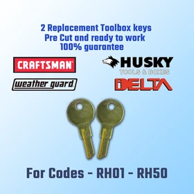 RH01-RH50. 2 New Keys For Husky, Delta, Craftsman, WeatherGuard Toolbox Locks.