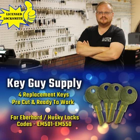 EM501-EM550 Key. 4 New keys 4 Eberhard Husky, Cut 2 Your code Licensed Locksmith