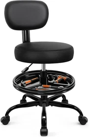Shop Stool with Wheels for Garage, Mechanics Rolling Chair with Backrest, Adjust
