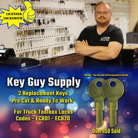 EC801-EC820 key. 2 NEW KEYS FOR TRUCK tool box. Cut 2 CODE. licensed locksmith,
