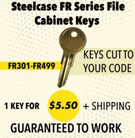 Steelcase File Cabinet Key FR301-FR499 Fast Delivery, Large Selection, 