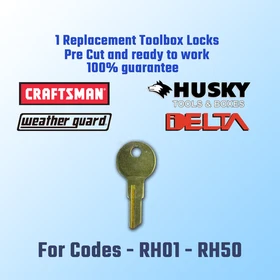 RH01-RH50. New Key For Delta / Husky / Craftsman Locks. Pre Cut To Your Code.