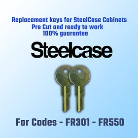 FR301-FR550. Pair of new keys for Steelcase furniture locks, Pre Cut To Code.