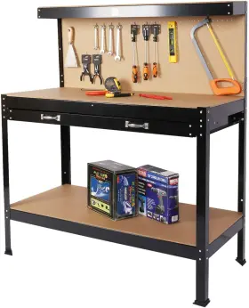 F923-WOOD WOOD GARAGE WORKBENCH Bench Drawers Peg Board Shelf