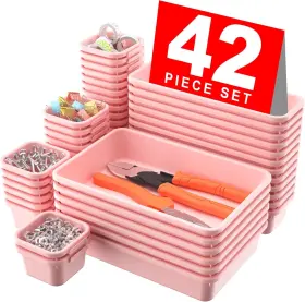 2070348 A-LUGEI Pink Tool Box Organizer Tray Divider Set Desk
