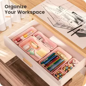 621219166259 A-LUGEI Pink Desk Drawer Organizer Tray Divider #2