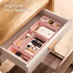 621219166259 A-LUGEI Pink Desk Drawer Organizer Tray Divider #3