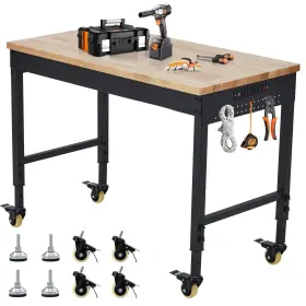 196336911896 ACONEE Workbench Rubber Wood Table He
