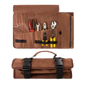 0640BROWN BAIZOY Tool Roll Up Bag Waxed Canvas Heavt Po