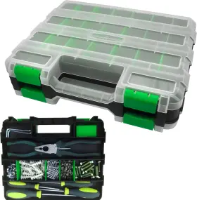 50-COMPARTMENT BUSY-CORNER Tools Organizer Box Storage Double
