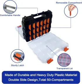 50-COMPARTMENT BUSY-CORNER Tools Organizer Box Storage Double #2