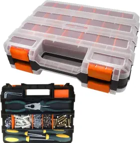 50-COMPARTMENT BUSY-CORNER Tools Organizer Box Storage Double