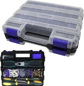 50-COMPARTMENT BUSY-CORNER Tools Organizer Box Storage Double