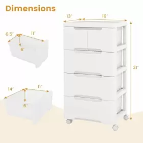 JV11499WH COSTWAY Drawers Rolling Storage Organizer Cabinet #3