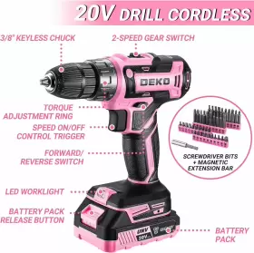 DKMT186-GP DEKOPRO Pink Drill Tool Cordless Box Battery Kit #3