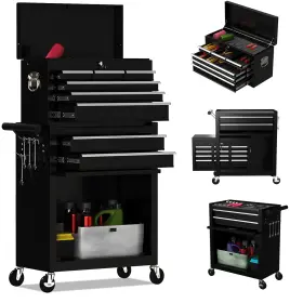 664404920694 DUSACOM High Rolling Tool Chest Cabinet Storage