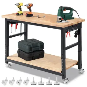 EN0202 ENJOYWOOD Workbench Garage Wheels Rubberwood Tabletop
