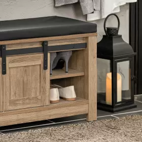 MC-FSR118-BR HAOTIAN Barn Door Slide Drawer Storage Bench #3
