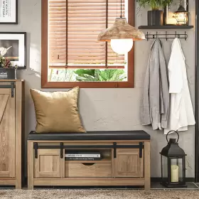 MC-FSR118-BR HAOTIAN Barn Door Slide Drawer Storage Bench