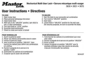 3634LEF MASTER LOCK Instruction Sticker #2