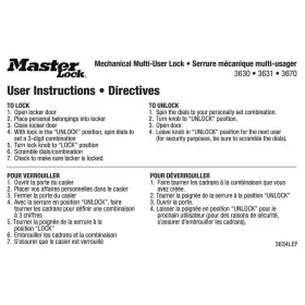 3634LEF MASTER LOCK Instruction Sticker