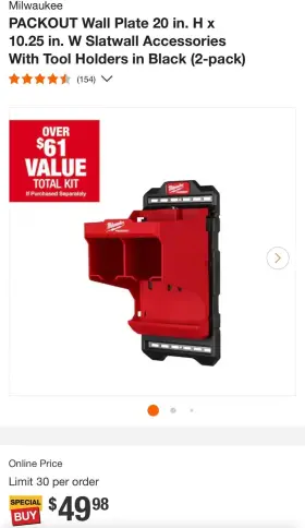 48-22-8497 MILWAUKEE TOOL Packout Wall Plate Slatwall