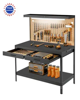 S-WBH-LB12BK PTERYING Workbench Benches Garage Drawers Lights
