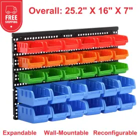 844296 RIVTUN Wall Storage Bins Rack Garage Tool Organizer