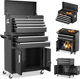 Gjtc-black SUNCROWN Rolling Tool Chest Hooks Locking Storage