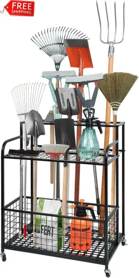 445046862855 SWAAVEE Garden Tool Organizer Wheels Storage Up