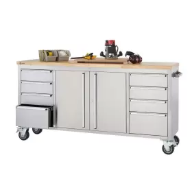 TLS7204 TRINITY Mobile Workbench Corner Rolling Storage Wood