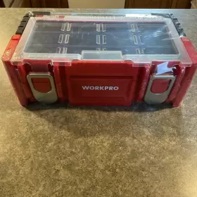 W083053A WORKPRO Tool Box Storage Lockable Lid Steel Handle