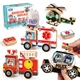 HUZU Emergency Vehicles 3D Puzzle Toy, Rescue Squad Wooden Snap Button Connec...