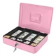 Flexzion Cash Box with Money Tray and Lock - Metal 11.4 x 9 x 3 inches, Pink 