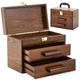 11 Inch Mini Wooden Tool Box with 2 Drawers and Top Storage, Portable Small T...
