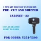Y251-Y500. New replacement key for Snap On Tool Box locks, Pre Cut to your code.