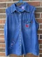 Disney Pearl Snap Shirt Womens 14/16W Eeyore Embroidered Blue Denim Sleeveless