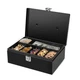 Flexzion Cash Box with Money Tray and Lock - 11 x 7.7 x 3.5 pulgadas, Black