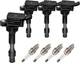 4PCS UF816 Ignition Coil & Spark Plugs Pack For Hyundai Elantra Sonata Kia Soul
