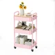 3 Tier Rolling Cart with Table top, Metal Utility Cart, Sturdy Pink 